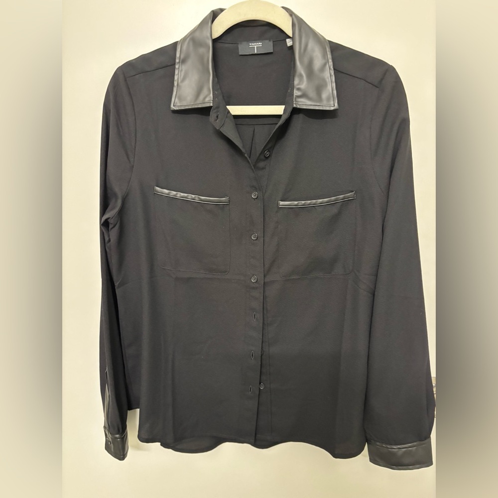 Tahari Black Blouse with Satin Trim